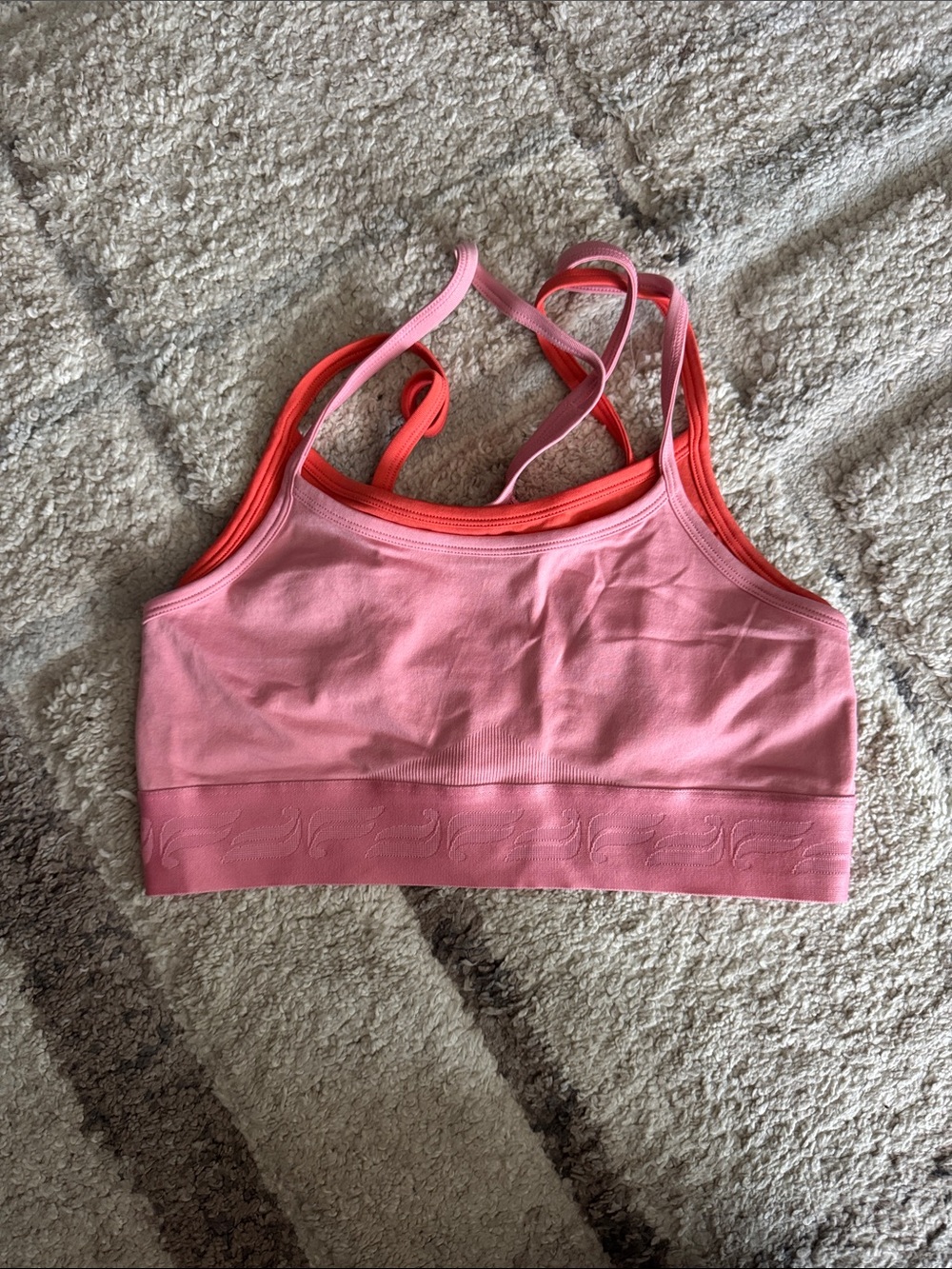 Fabletics Pink and Orange Strappy Sports Bra